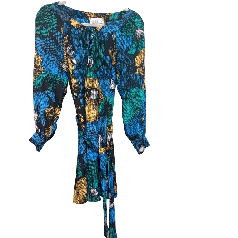 Alice + Trixie Silk Mini Dress Abstract Print S Multi Excellent Belted Tie Neck